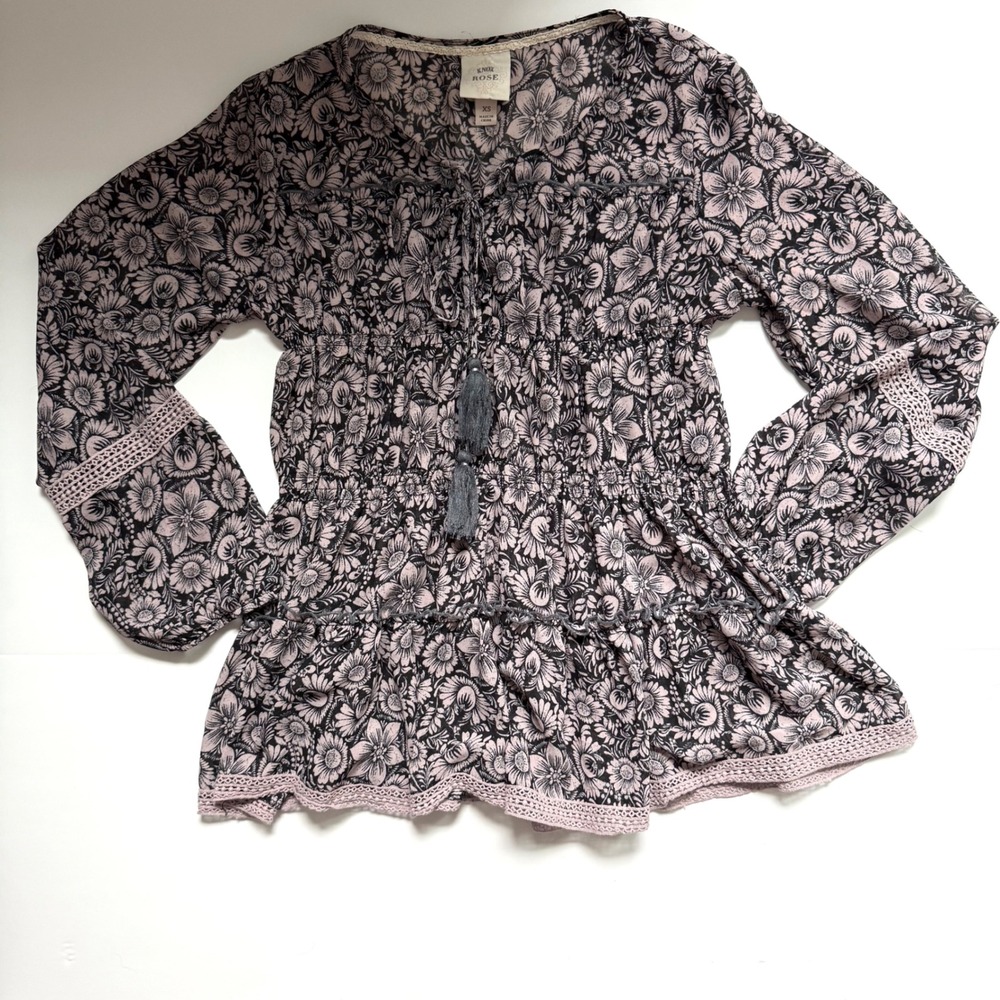 Boho flowy top, long sleeve, with lace detail, size xs - Picture 7 of 9